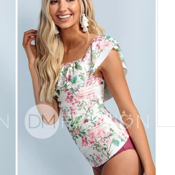DM fashion Floral off shoulder ruffle Tankini set S - Picture 6 of 11
